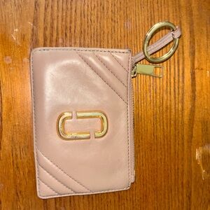 Marc Jacobs Small Zip Leather Wallet In Dusty Beige
